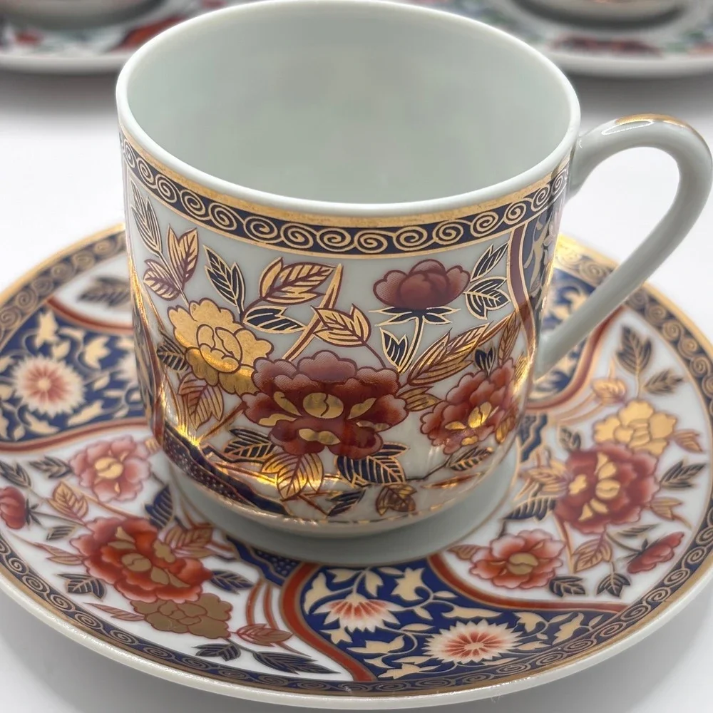 Set of 6 Tea Cup and Saucer Lithopane Japan Bone China Gold Trim Vintage